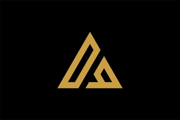 Mountain logo design vector. Triangle abstract illustration symbol. Letter AM outline sign. Gold adventure vector icon.