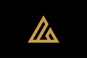 Mountain logo design vector. Triangle abstract illustration symbol. Letter AM outline sign. Gold adventure vector icon.