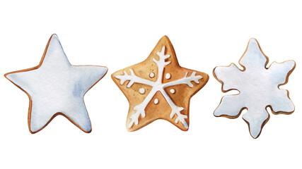 Christmas cookies on a white background, watercolor illustration.