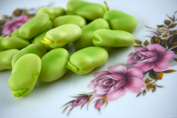 Fresh and organic raw fava, broad beans