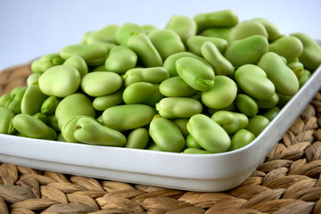 Fresh and organic raw fava, broad beans