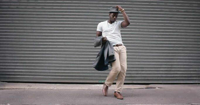 dance loop african american man dancing in street having fun celebrating with funny dance 4k