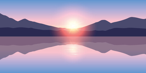 Naklejka na ściany i meble beautiful lake at sunrise on mountain nature landscape