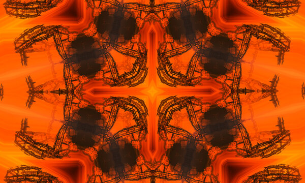 Architectural orange blueprint background. Orange kaleidoscope, modern Illustration