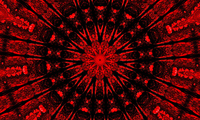 A red glowing floral kaleidoscope pattern background