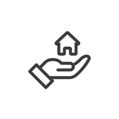Hand with house icon. Real estate agency or shelter concept