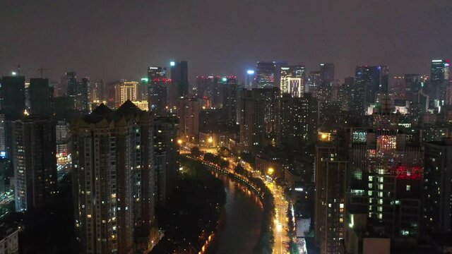 aerial view of chengdu city night