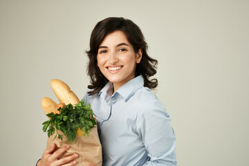 woman with package of groceries groceries supermarket