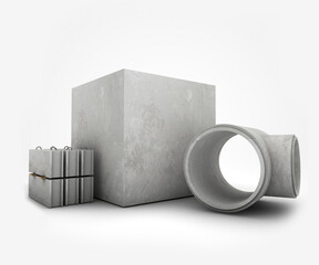 Prefabricated concrete building materials, cining block used for construction, illustrated 3d