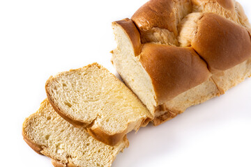 Braided egg bread isolated on white background