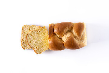 Braided egg bread isolated on white background