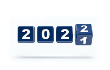Flipping cubes for new year change 2021 to 2022. New year change and starting concept