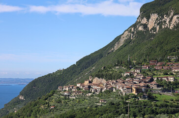 Obraz premium Tignale Italy Lake Garda August 2021 View of the mountains and Lake Garda in the summer 