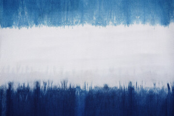 A natural indigo dye on cotton fabric showing color flow and its pattern.  Horizontal blue and...