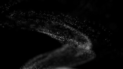 Abstract vortex particles background. Dynamic wave moving in explosion. Wormhole shimmering star dust. 3d rendering.