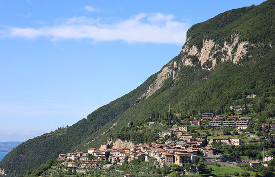 Tignale Italy Lake Garda August 2021 View of the mountains and Lake Garda in the summer 