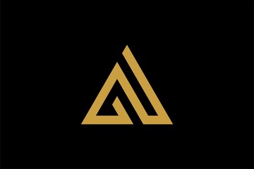 Mountain logo design vector. Triangle abstract illustration symbol. Letter AM outline sign. Gold adventure vector icon.