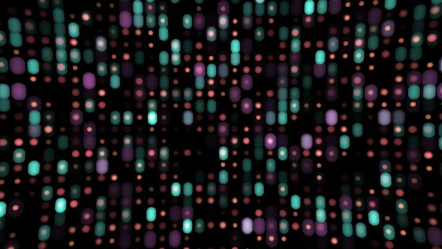 Abstract random animated glowing dots in distorted pattern. Seamless loop geometric background with simple motion graphics