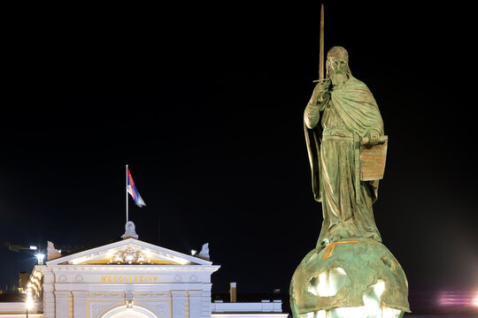 Stefan Nemanja Monument Night Belgrade