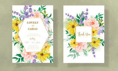 Naklejka na ściany i meble Beautiful wild flower wedding invitation card