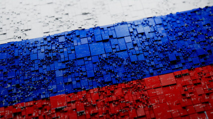 Russian Colors rendered as Futuristic 3D blocks. Russia Network Concept. Tech Background.