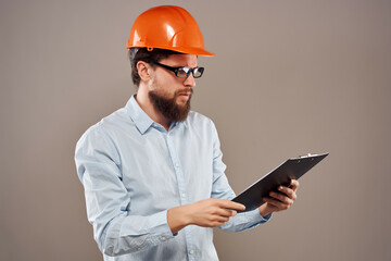 bearded man work in the construction industry protective uniform