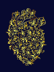 Golden floral heart vector illustration.