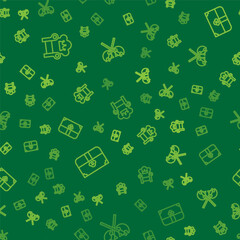 Set line Medieval throne, Antique treasure chest and Crossed medieval axes on seamless pattern. Vector