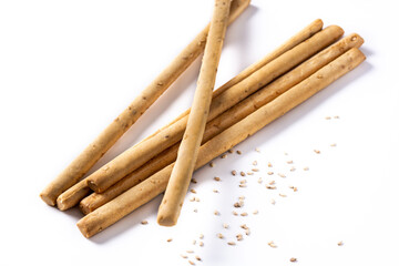 Breadstick grissini snack isolated on white background