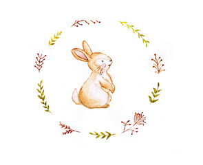 Isolated on white background Watercolor drawing rabbit