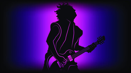 Silhouette of a rock guitarist on a colorful background1-
