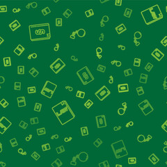 Set line Law book, and Ball on chain on seamless pattern. Vector