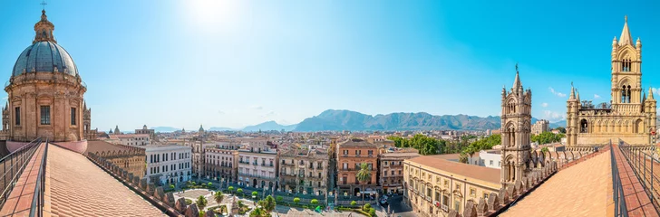Afwasbaar Fotobehang Palermo panoramisch uitzicht op palermo vanaf het dak van de kathedraal van palermo