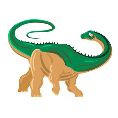 Vector dinosaur illustration. Green diplodocus isolated on white. Herbivore dinosaur with long neck. 
