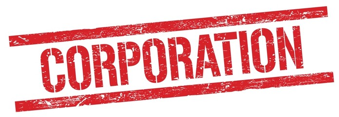 CORPORATION text on red grungy rectangle stamp.