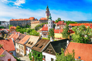 Fototapeta na wymiar Beautiful view of the historic old town and castle of Cesky Krumlov. Czech Republic.