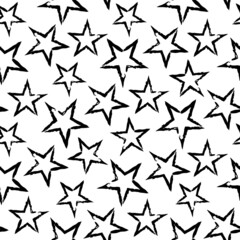 Fototapeta na wymiar Black ink contour linear stars isolated on white background. Cute monochrome starry seamless pattern. Vector simple flat graphic hand drawn illustration. Texture.