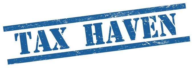 TAX  HAVEN text on blue grungy rectangle stamp.