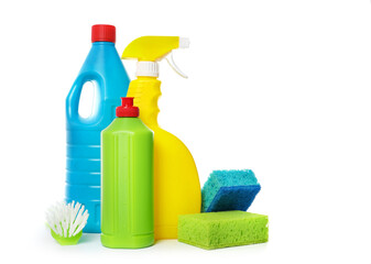 Chemical cleaning supplies isolated on white background - Powered by Adobe