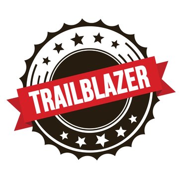 TRAILBLAZER text on red brown ribbon stamp.