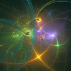 Abstract fractal art background, suggestive of outer space and the orbit trails of comets around distant planets.