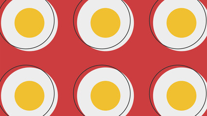 Horizontal minimalist geometric web banner. Background for business, book cover, booklet, advertising, restaurants, menus. Illustration with scrambled eggs, black circles on a red background.