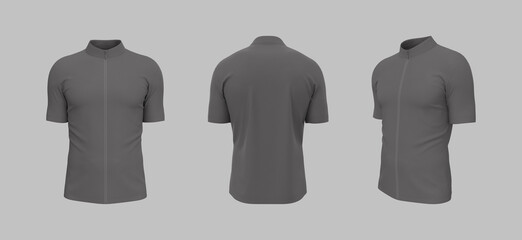 Blank cycling jersey mockup in front, side and back, 3d rendering, 3d illustration
