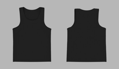 Flatlay sleeveless t-shirt mockup in front and back views, design presentation for print, 3d illustration, 3d rendering