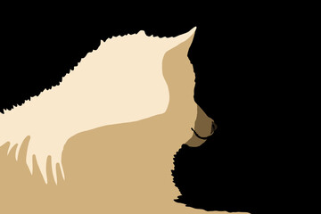 Drawing of white arctic wolf on a black background - back angle view