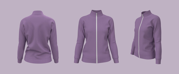 Women’s tracksuit jacket mockup, 3d illustration, 3d rendering