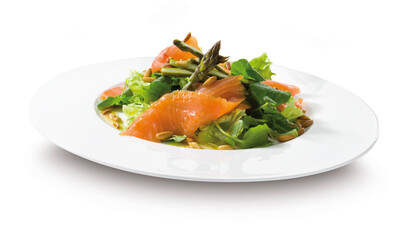 Ensalada de salmón y puntas de espárragos 