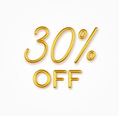 30 percent off golden realistic text on a light background.