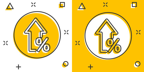 Growth arrow icon in comic style. Revenue cartoon vector illustration on white isolated background. Increase splash effect business concept.