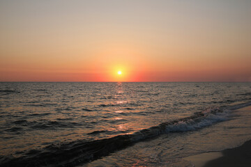 Picturesque view of beautiful sea at sunset